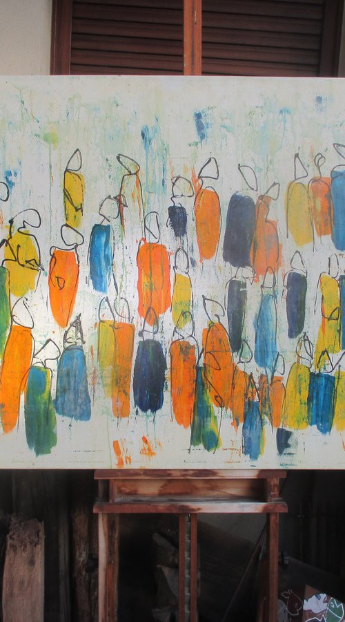 people in the city xl Oilpainting 39,3 x 55,1 inch by Sonja Zeltner-Müller