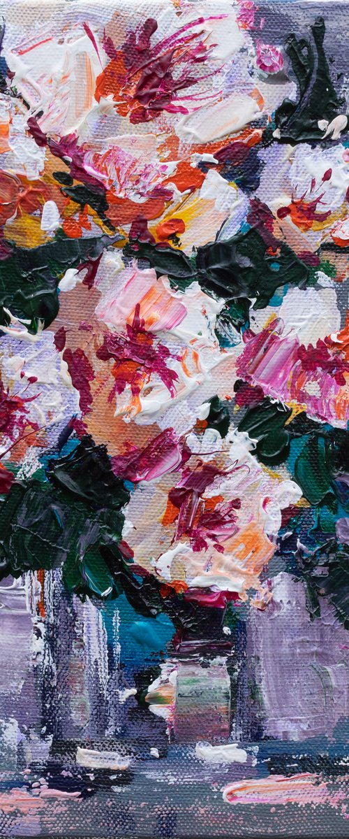 White flowers Original acrylic  painting by Anastasiia Valiulina