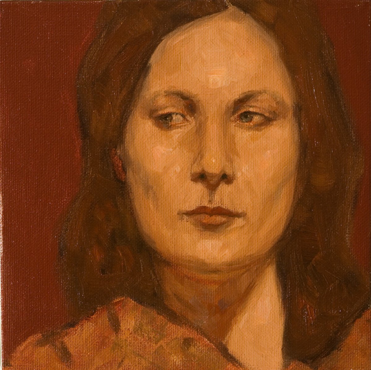 Impressionistic Portrait Oil Painting By Olivier Payeur, 8 X 8", Woman: Portrait In Red, Original Artwork