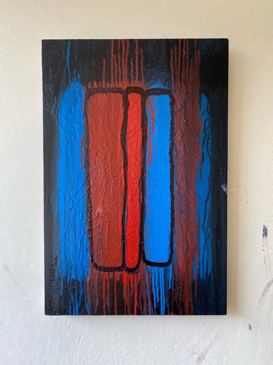 blue and red on black