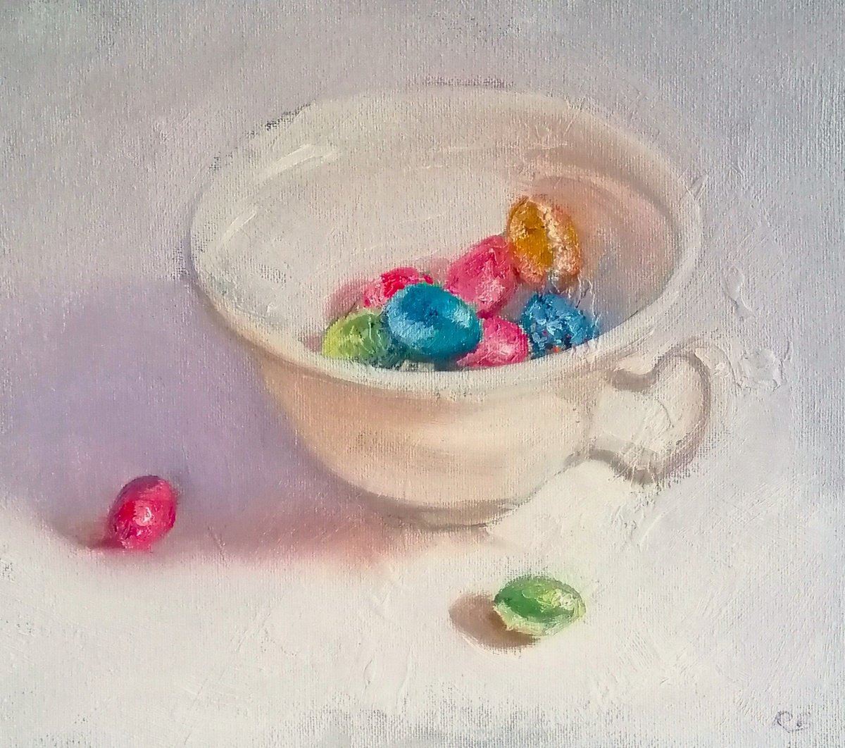 Still Life Oil Painting By Rosemary Burn, 12 X 10", Egg Cup, Original Artwork