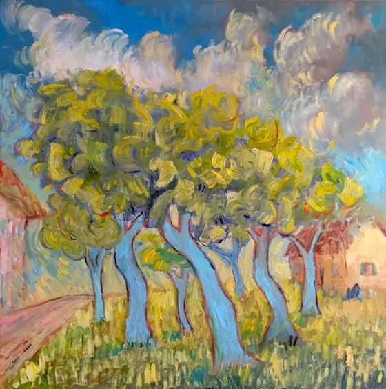 Orchard with Blue Trees