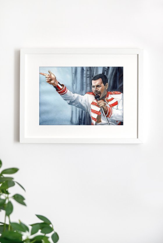 Watercolor portrait of Freddie Mercury