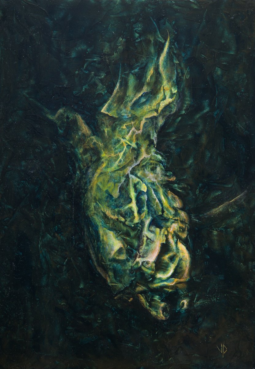 Abstract Oil Painting By Vadims Pjatrikovs, 8 X 12", The Man Looks Down, Original Artwork