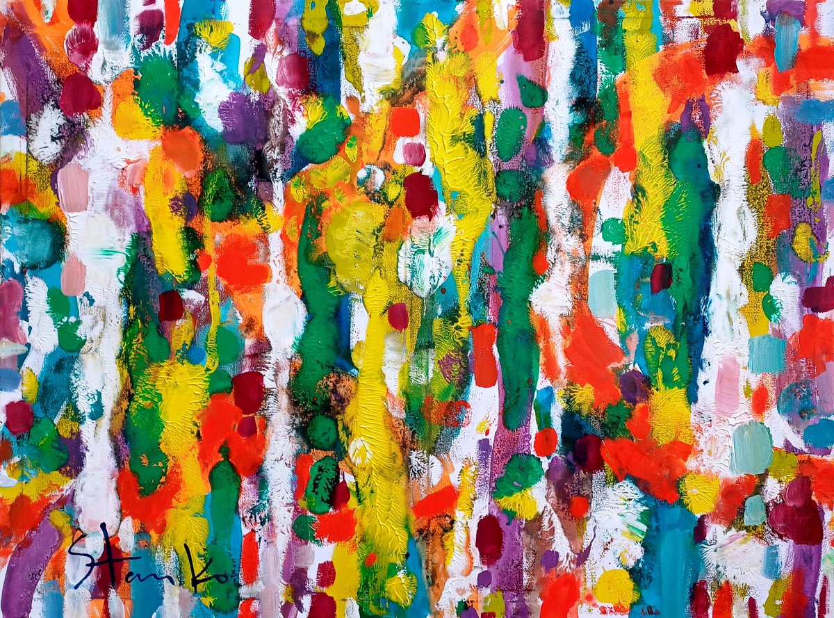 Abstract Acrylic Painting By Stanislav Bojankov, 31 X 24", Jam Session(Jazzy)-Xii, Original Artwork