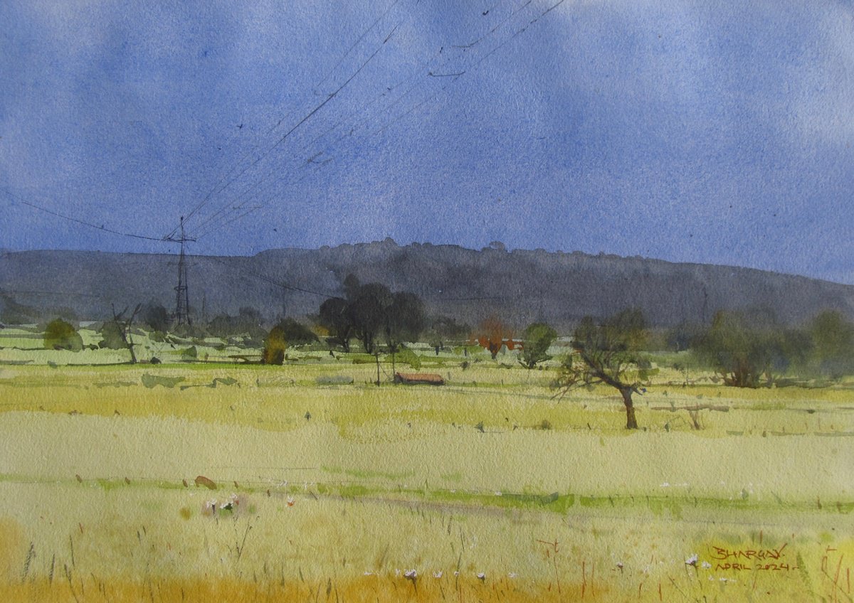 Impressionistic Landscape Watercolour By Bhargavkumar Kulkarni, 17 X 12, Indian Summer, Original Artwork