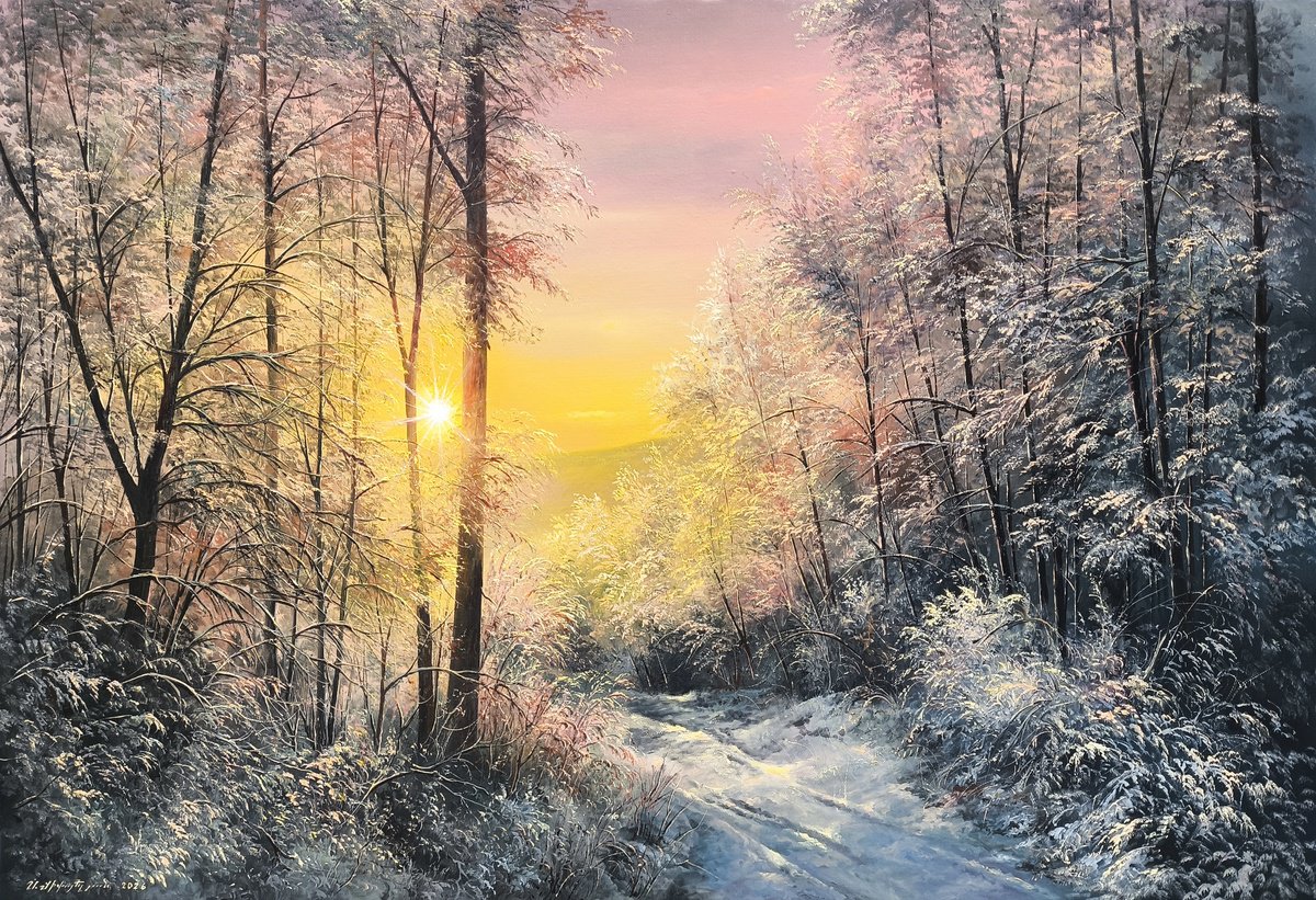 Photorealistic Oil Painting , Quiet Winter Path By Sergei Miqaielyan, 35 X 24, Artwork For Sale On Artfinder