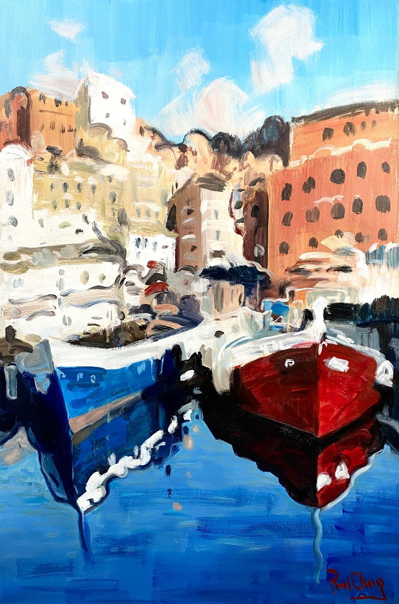 Impressionistic Cityscapes Acrylic Painting By Paul Cheng, 24 X 36", Semi-Abstract Cityscape No.10, Original Artwork