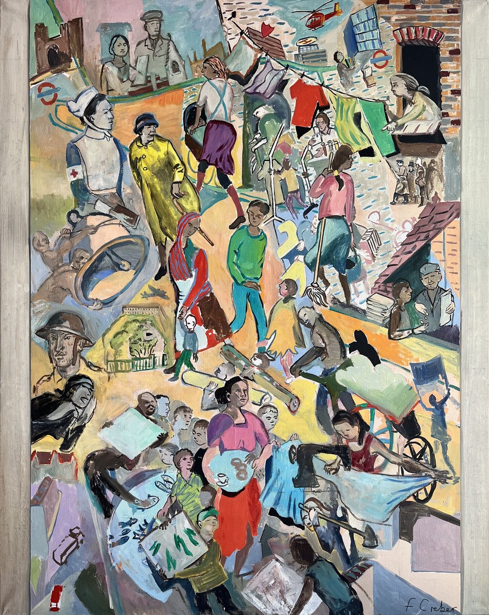 Illustrative Portrait Oil Painting By Frank Creber, 44 X 55, Heritage Mural Design, Original Artwork