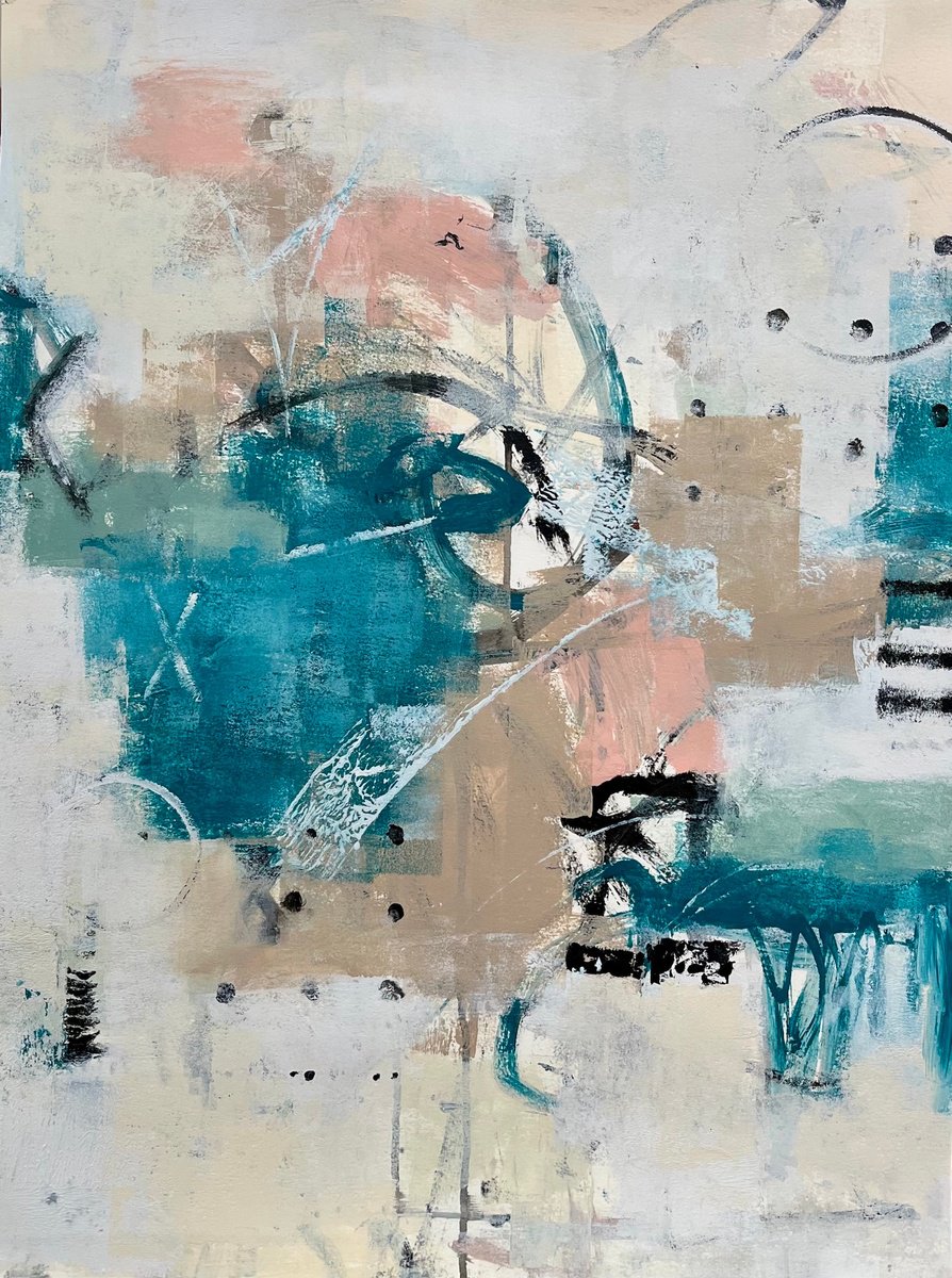 Organic Abstract Acrylic Painting By Shellie Garber, 18 X 24", Barefoot On The Beach, Original Artwork