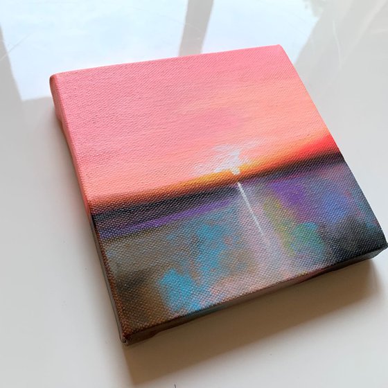 Pink sky  ! Small Landscape Painting!!  Ready to hang