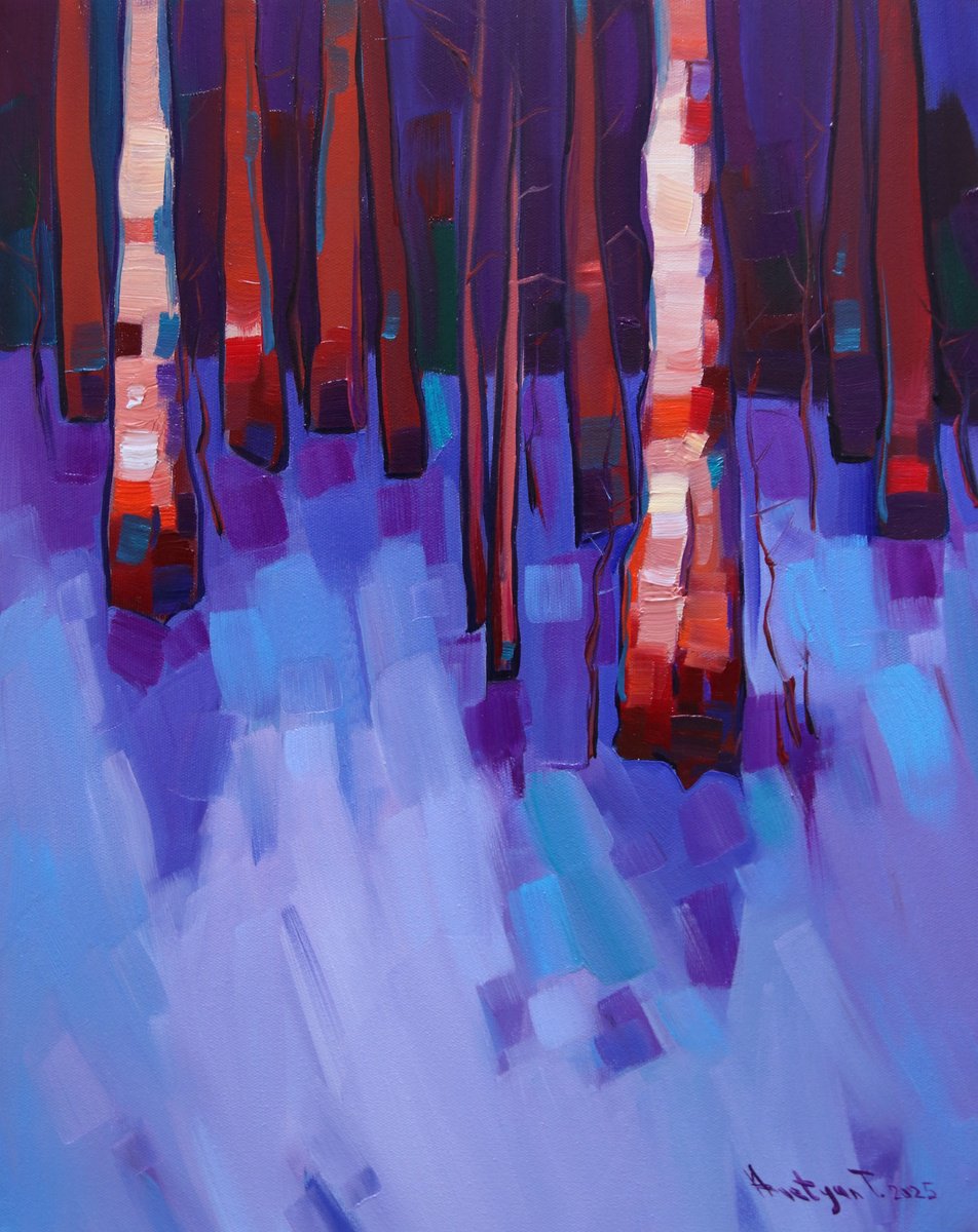 Impressionistic Landscape Oil Painting By Tigran Avetyan, 16 X 20", Winter Trees, Original Artwork