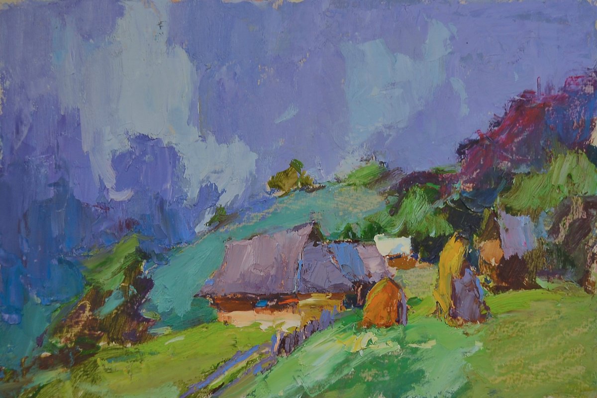 Impressionistic Landscape Oil Painting By Alexander Shandor, 18 X 11, Agriculture, Original Artwork