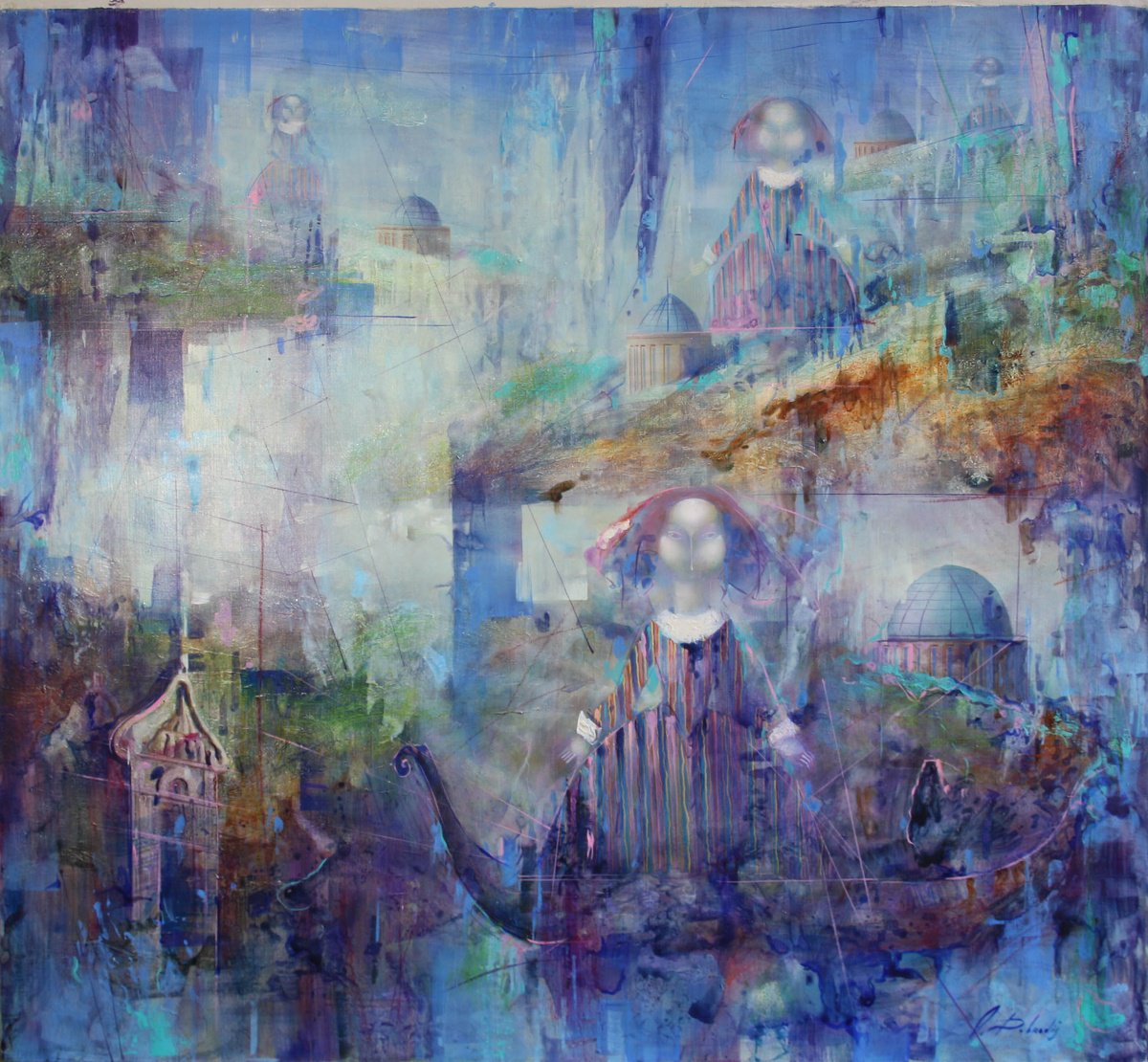 Impressionistic Portrait Acrylic Painting By Alexandr Dobrodiy, 47 X 43, Lost In Time 3 (2024), Original Artwork