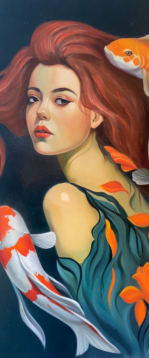 Portrait with koi fishes by Ara Gasparian
