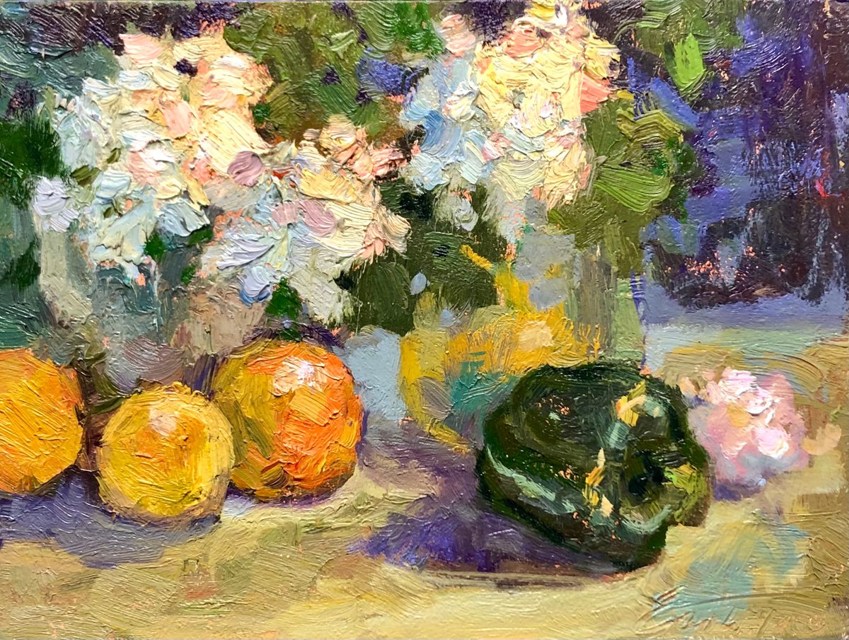 Oranges Pepper Oil Painting Still Life Original Textured Art, Impasto Painting , oil on bo... by Emiliya Lane