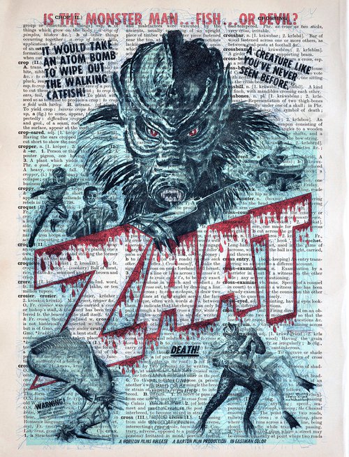 ZaaT - Retro Film Poster - Collage Art Print on Large Real English Dictionary Vintage Book Page by Jakub DK - JAKUB D KRZEWNIAK