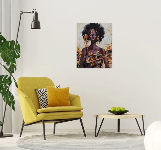 African Queen portrait painting  - Original oil painting