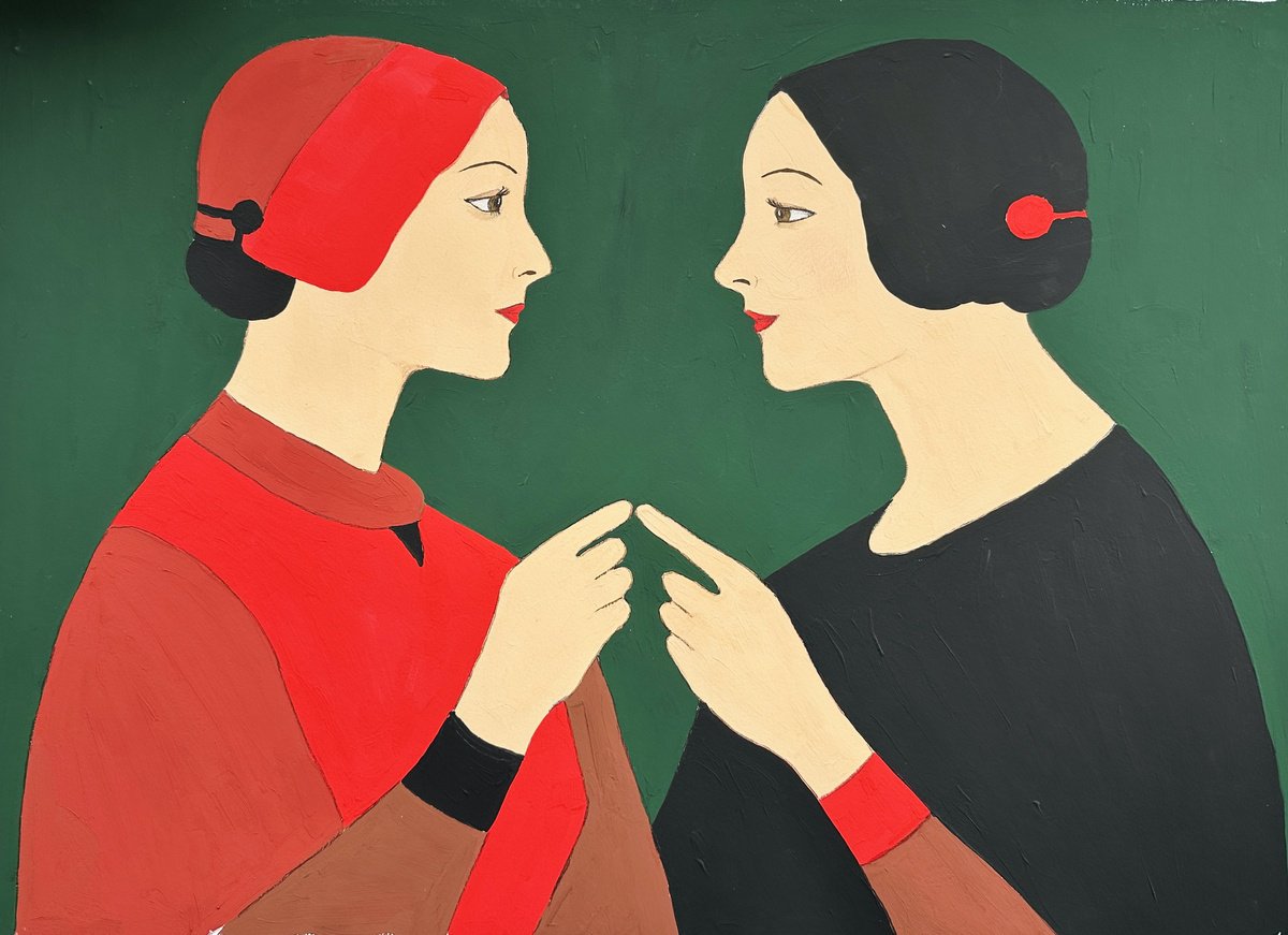 Impressionistic Portrait Painting By Irina Anis, 23 X 17, Two Women Facing Each Other, Original Artwork