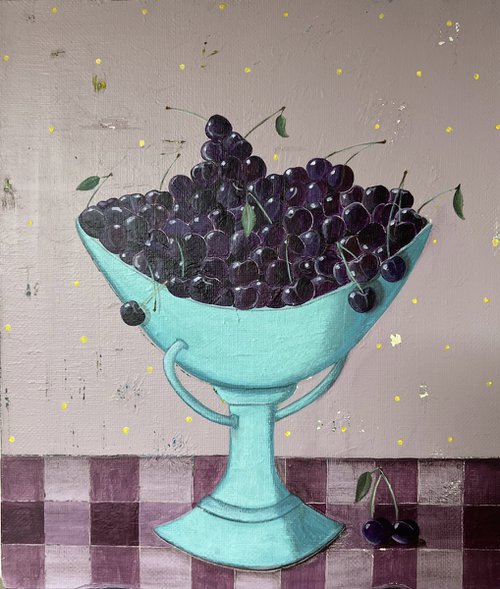 A vase with cherries by Nina Grigel