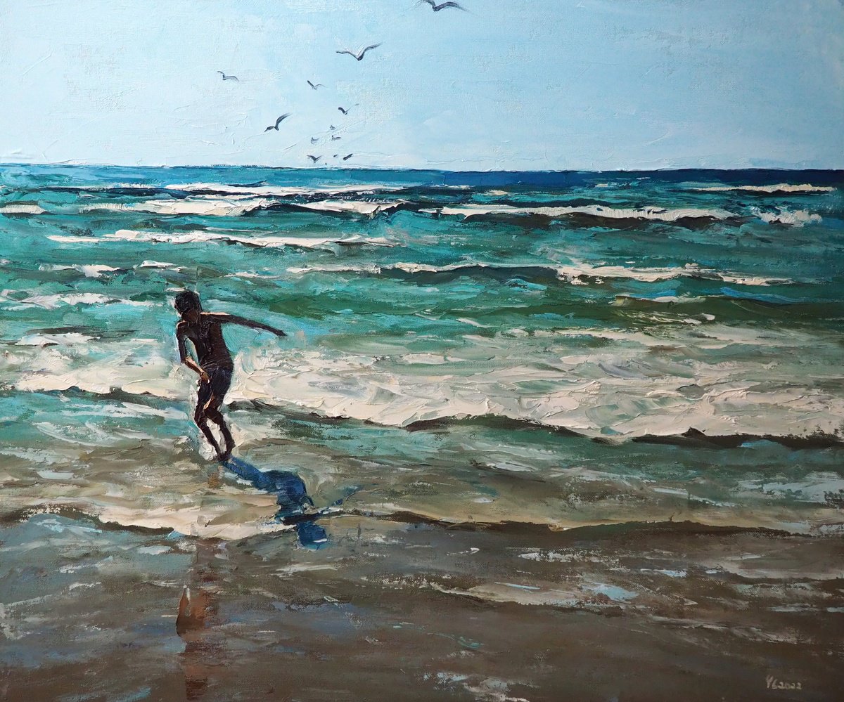 Impressionistic Landscape Oil Painting By Yuanyuan Liu, 26 X 21", Seascape, Original Artwork