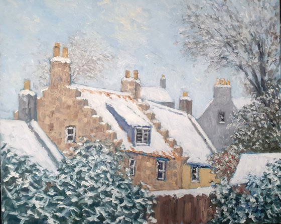 Pittenweem  cottages  in snow