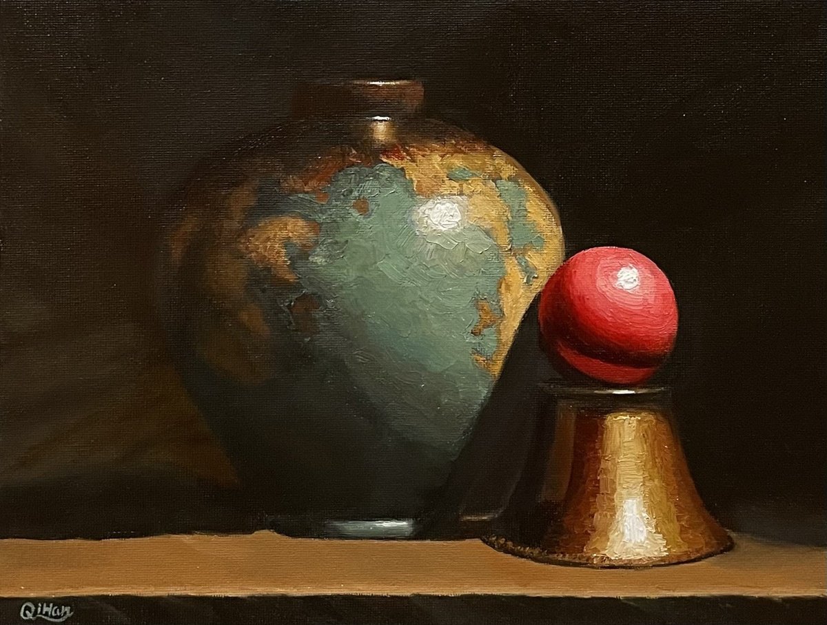 Photorealistic Still Life Oil Painting By Qi Han, 12 X 9", Echoes Of Time, Original Artwork