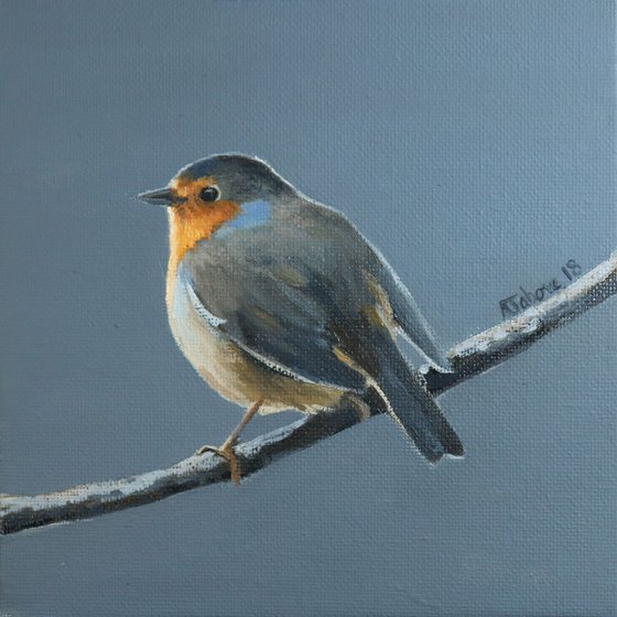 Robin at Night Time Painting Framed and Ready to Hang