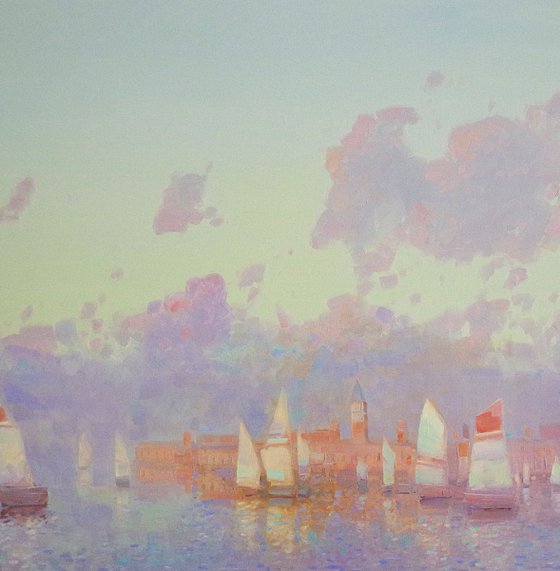 Sail Boats, Original oil painting, Handmade artwork, One of a kind