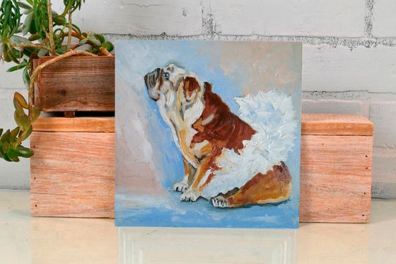 Bulldog Painting Original Art Funny Pet Artwork Dog Ballerina Wall Art