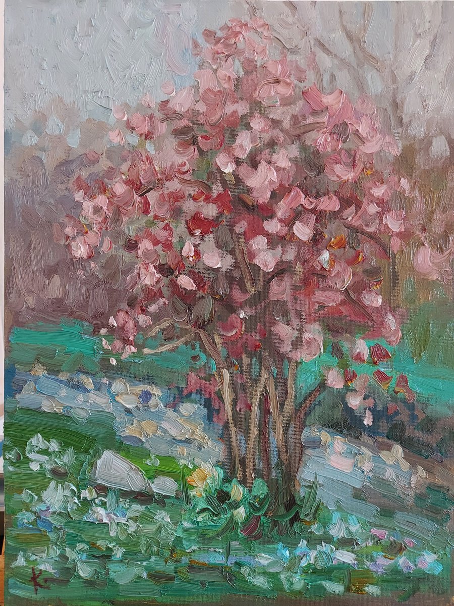 Impressionistic Landscape Oil Painting By Olena Kolotova, 12 X 16", Spring Landscape "Blooming", Original Artwork