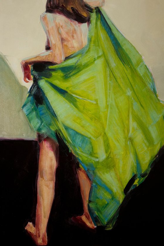 woman in green on black