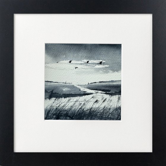 Water fowl over marshes
