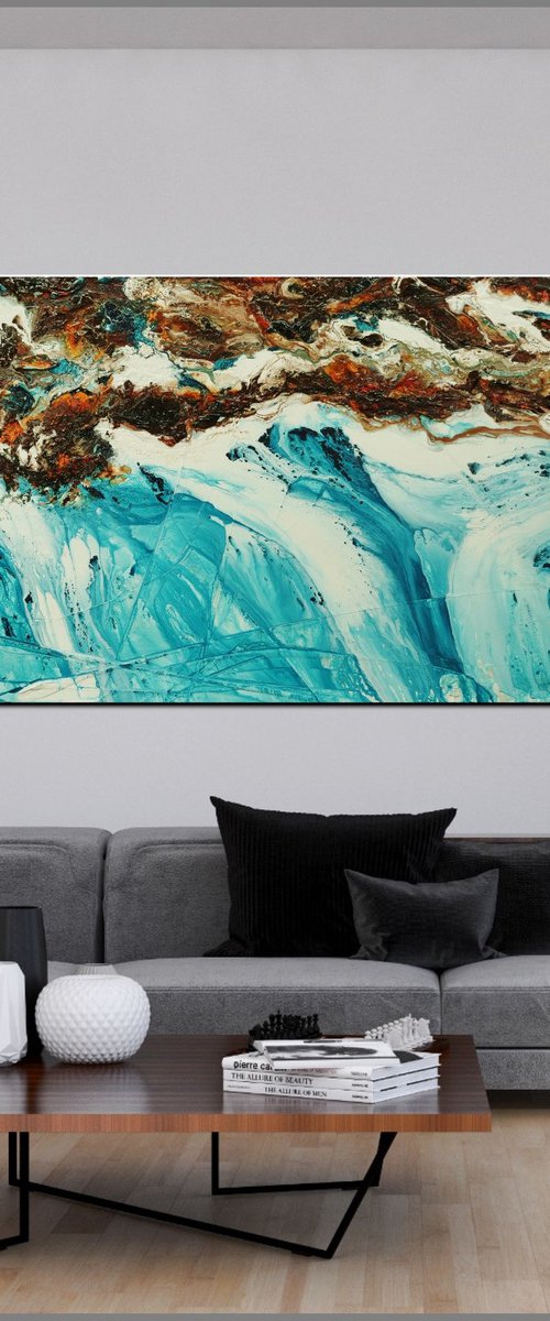 Southern Reef 270cm x 120cm Teal Orange Textured Abstract Art by Franko