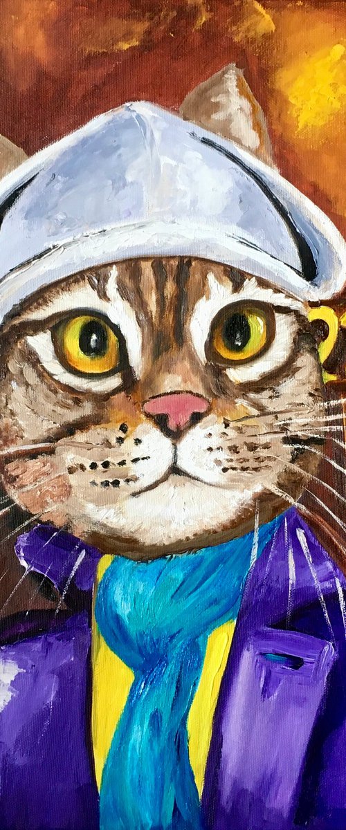 Troy The  Cat- Sherlock Holmes  Baker  Street 221 B   oil painting for cat lovers. by Olga Koval