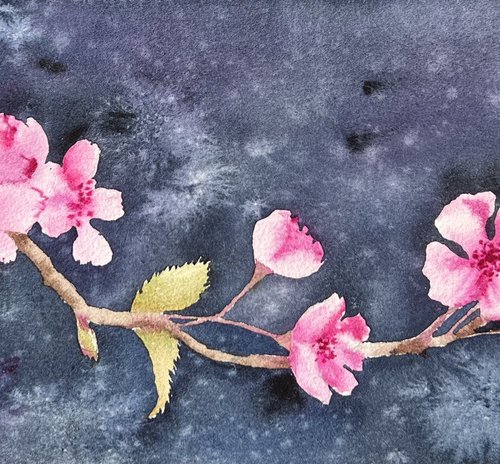 Blossoming cherry branch. Original watercolor. by Evgeniya Mokeeva
