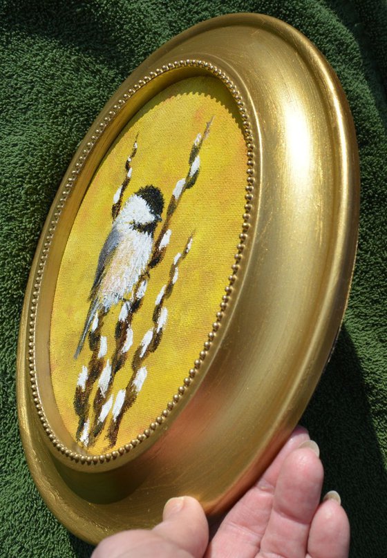 Chickadee Set 23, Bird 1 - oval 5X7 oil on canvas (SOLD)