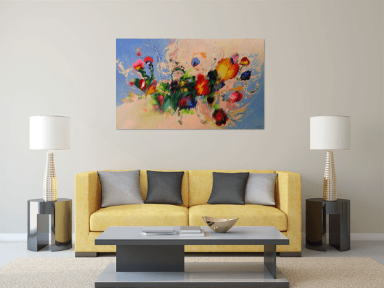 63" Extra Large Floral Abstract painting "Dance of flowers"