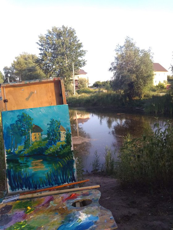 The small pond. Plein air painting