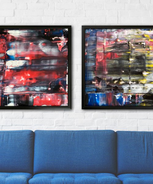 "Come Home To Me" - Original PMS Abstract Diptych Acrylic Paintings On Plexiglass, Framed - 52" x 26" by Preston M. Smith (PMS)