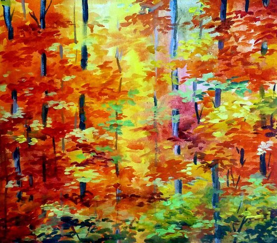 Beauty of Autumn Forest - Acrylic painting on Canvas