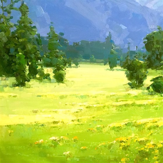 Summer Time, Landscape Original oil painting, Large Size, One of a kind Signed with Certificate of Authenticity