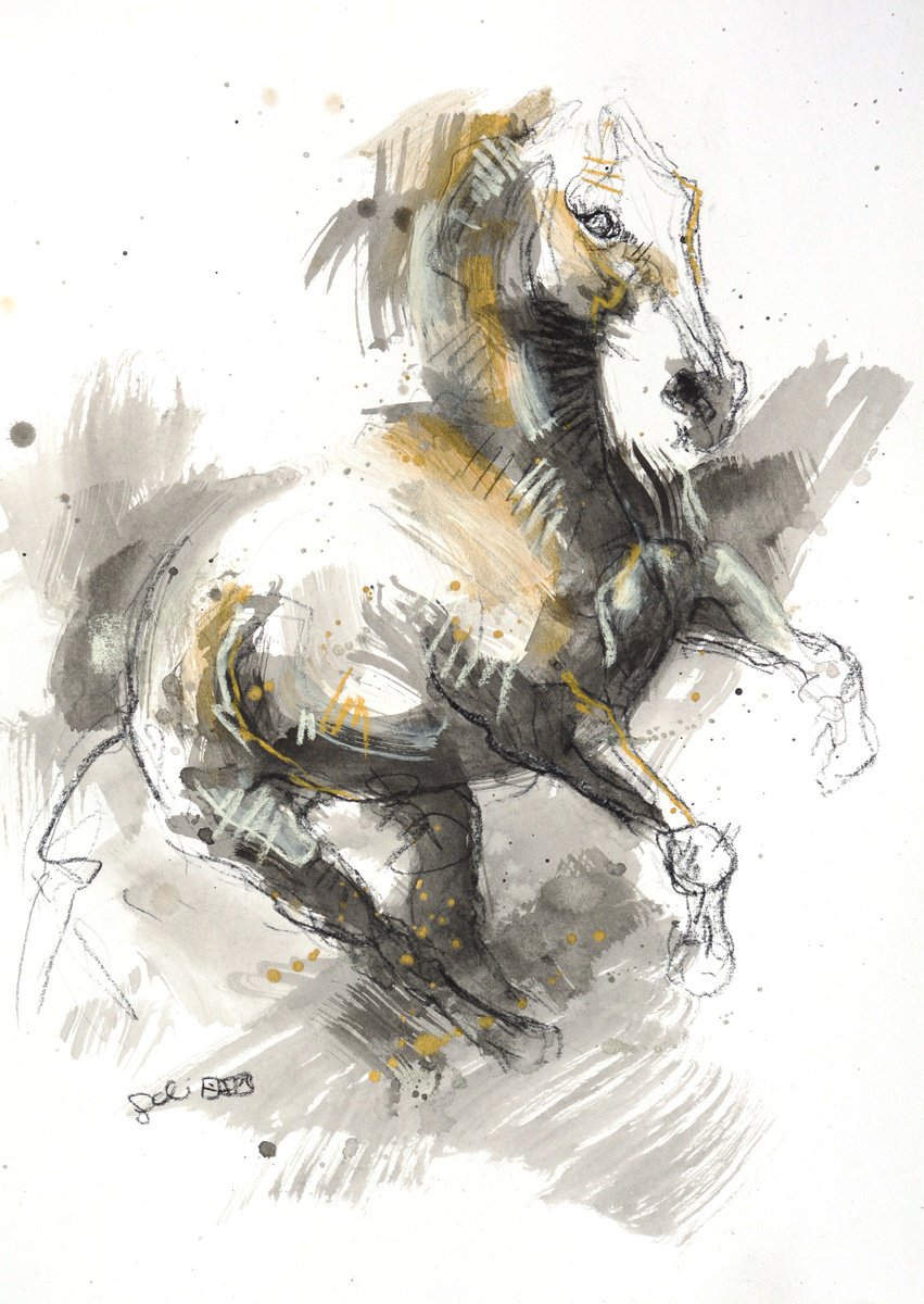 Expressive Animal Painting By Benedicte Gele, 8 X 12, Equine Nude 266, Original Artwork