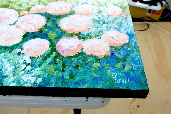 royal delicate pink roses impressionist  painting