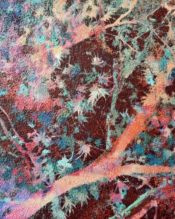 Oxidized burgundy tree leaves