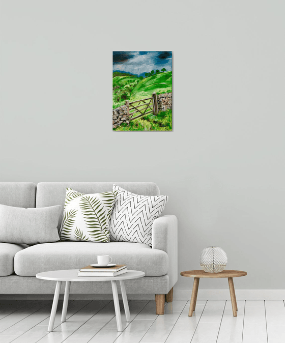 PEAK DISTRICT . ENGLISH LANDSCAPE, OIL PAINTING. OFFICE URBAN WALL ART