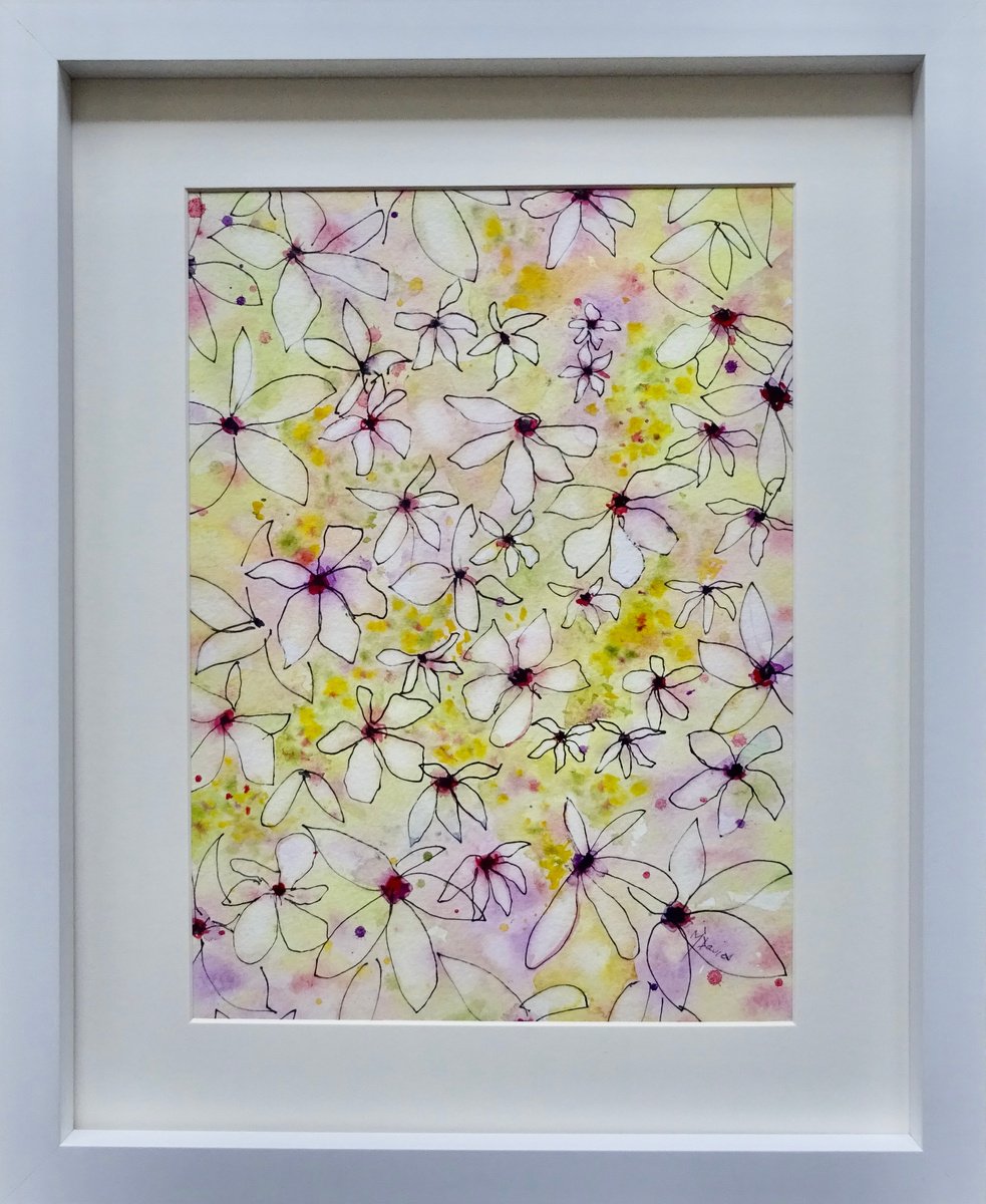 Impressionistic Botanical Watercolour By Mel Davies Original Art, 12 X 15", Little Flowers, Original Artwork