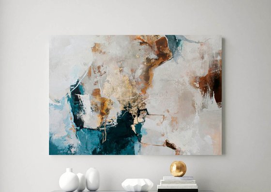 "Avalanche 3" Blue gold abstract wall art