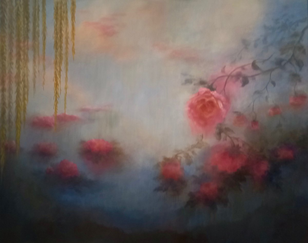 Impressionistic Botanical Oil Painting By Lee Campbell, 39 X 31", Roses Repose, Original Artwork