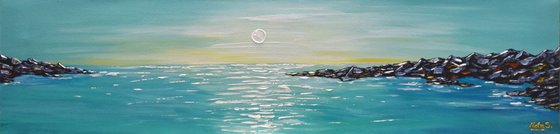 Sunny Day  - Turquoise Seascape Painting, Abstract Sea Art, Mountain, Teal Ocean Painting